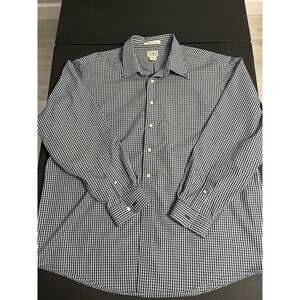 LL Bean 2XL XXL Adult Button Shirt Blue Plaid Wrinkle Resistant Long Sleeve Mens